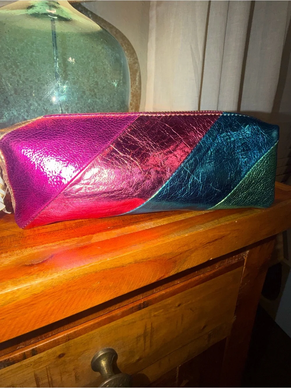 Iridescent Multicolor Cosmetic Pencil Case - Pink, Magenta, Teal, Blue
